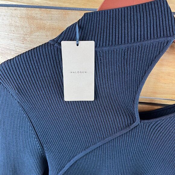 Halogen Shoulder Cutout Mock Neck Rib Sweater NWT Large Black - Picture 5 of 8